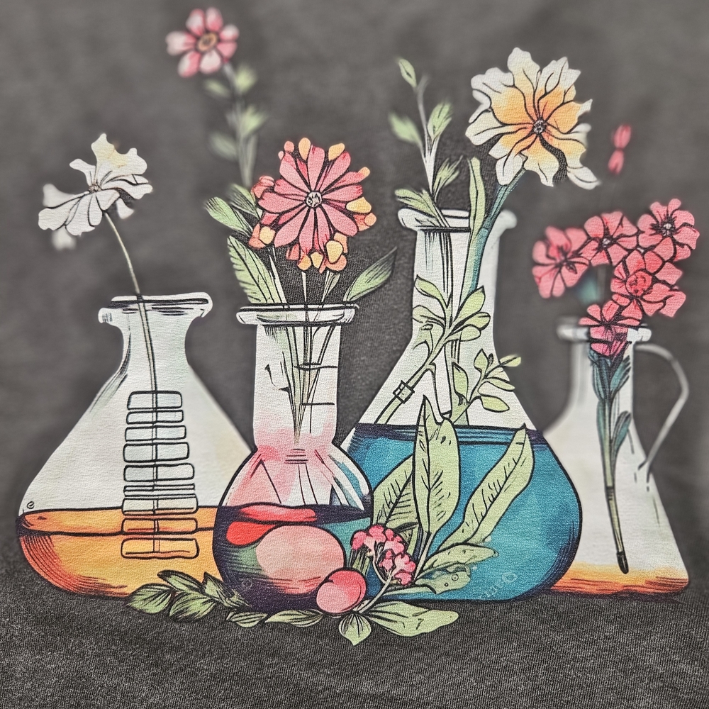 Flowers And Science Tee, Size Small